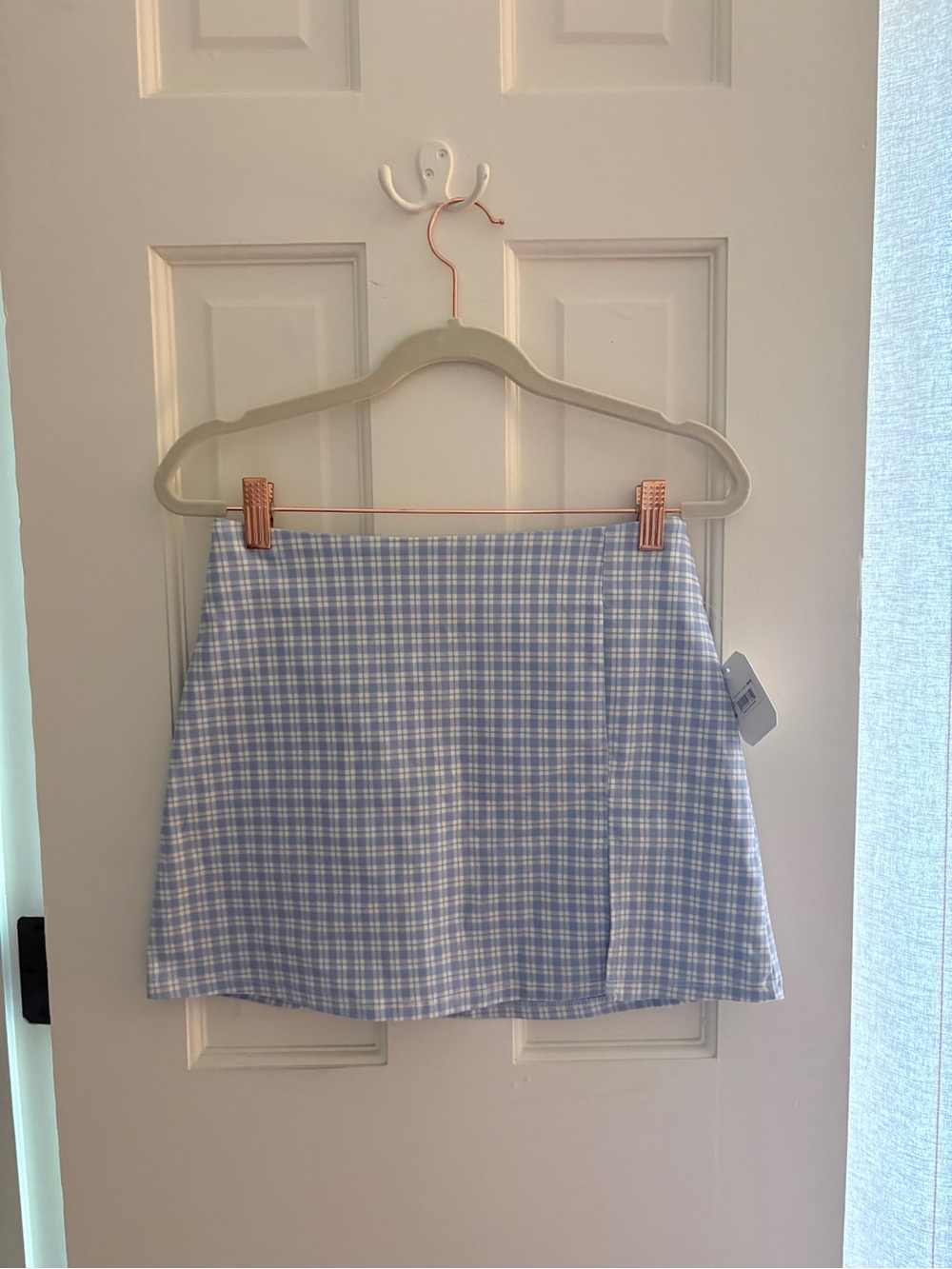 Altar'd State Light Blue & White Gingham Mini Skirt